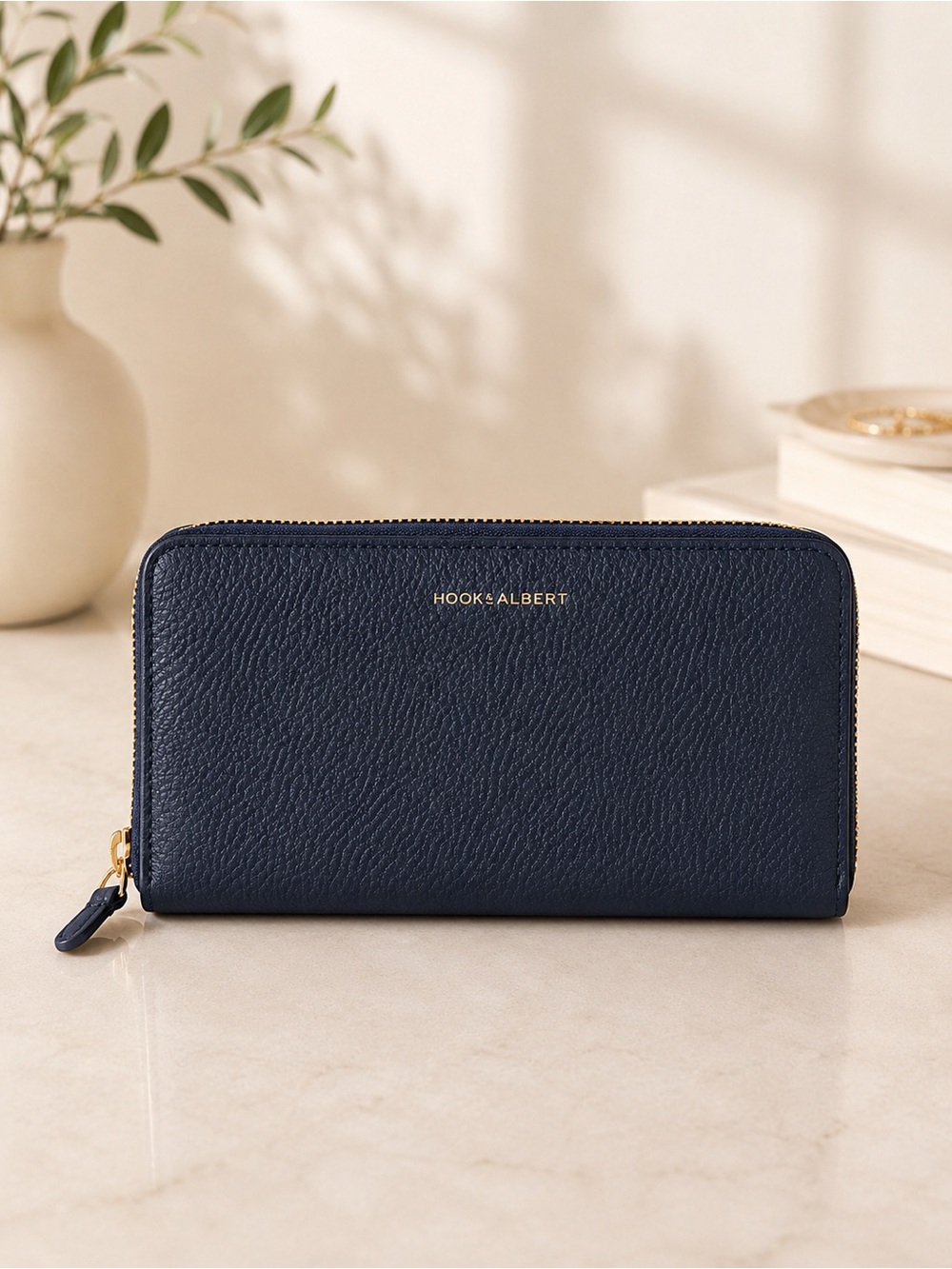 Hook & Albert Navy Leather Zip Around Wallet Organizer Continental Wallet